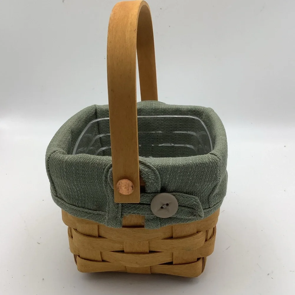 2005 Longaberger Square Handled Basket with Green Fabric and Plastic Liners